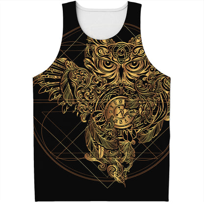 Golden Spiritual Owl Print Men's Tank Top