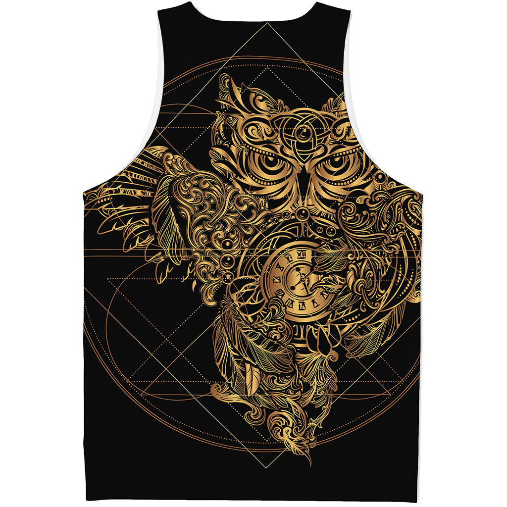 Golden Spiritual Owl Print Men's Tank Top