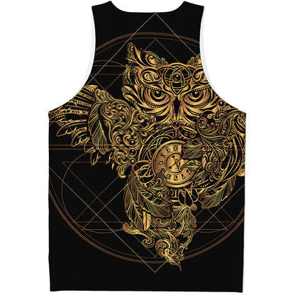 Golden Spiritual Owl Print Men's Tank Top