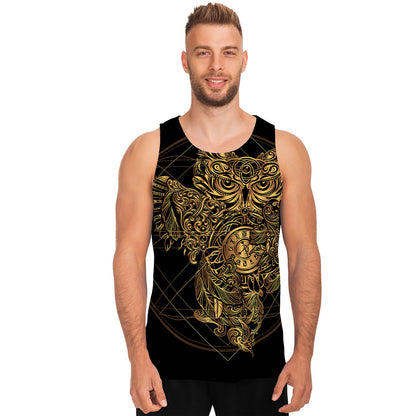 Golden Spiritual Owl Print Men's Tank Top