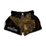 Golden Spiritual Owl Print Muay Thai Boxing Shorts