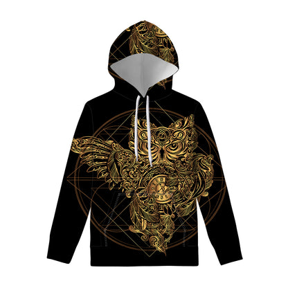 Golden Spiritual Owl Print Pullover Hoodie