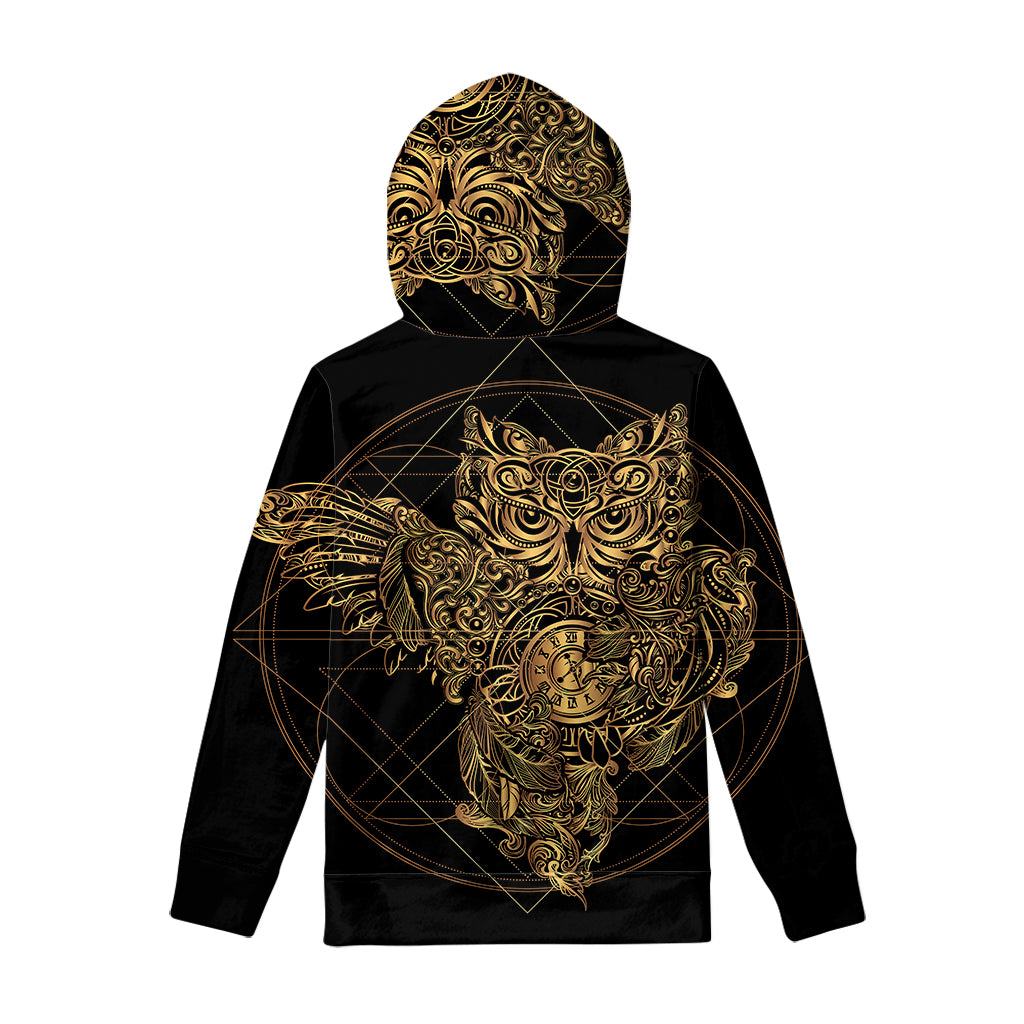 Golden Spiritual Owl Print Pullover Hoodie