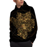 Golden Spiritual Owl Print Pullover Hoodie
