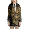 Golden Spiritual Owl Print Pullover Hoodie Dress