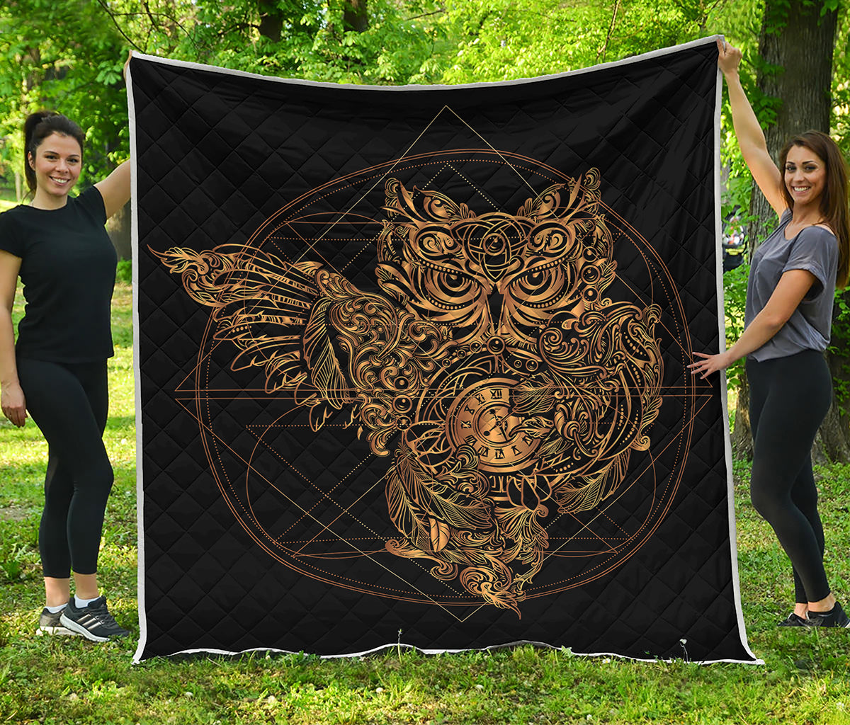 Golden Spiritual Owl Print Quilt