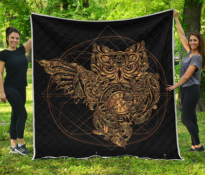 Golden Spiritual Owl Print Quilt