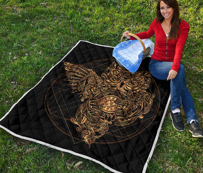 Golden Spiritual Owl Print Quilt