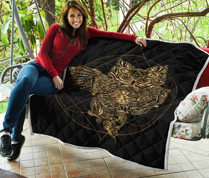 Golden Spiritual Owl Print Quilt