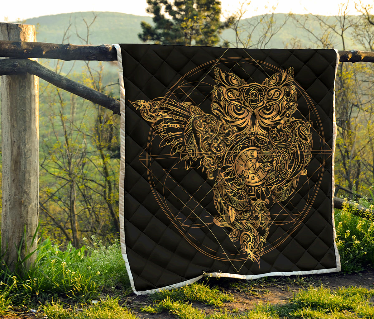 Golden Spiritual Owl Print Quilt