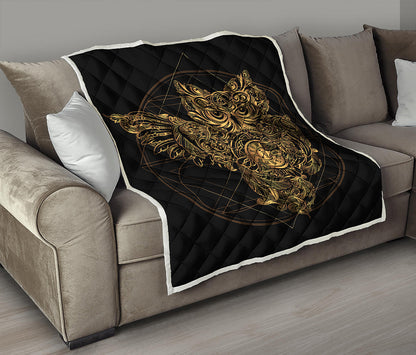 Golden Spiritual Owl Print Quilt