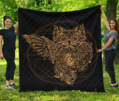 Golden Spiritual Owl Print Quilt