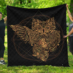 Golden Spiritual Owl Print Quilt