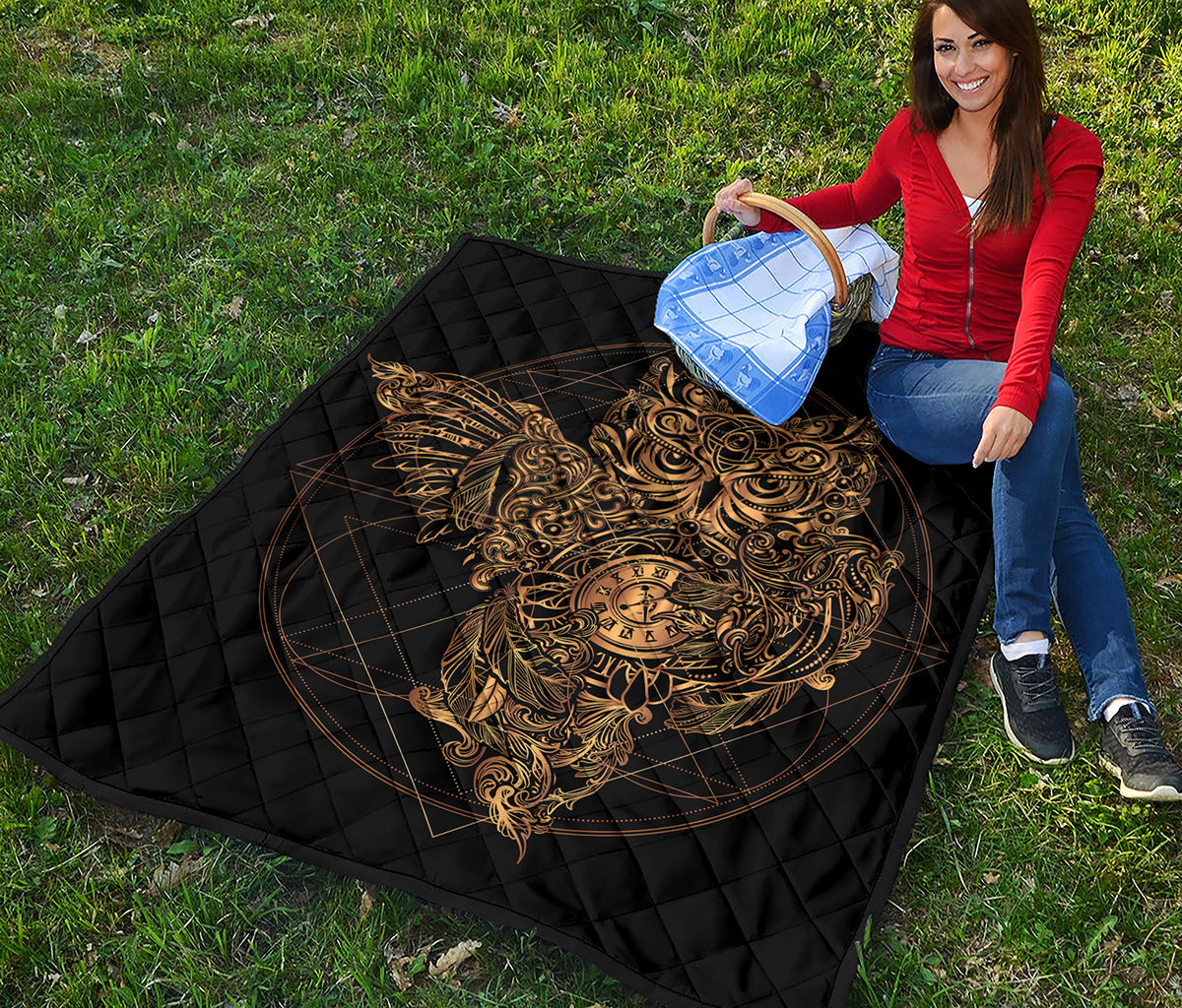 Golden Spiritual Owl Print Quilt