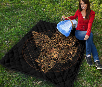 Golden Spiritual Owl Print Quilt