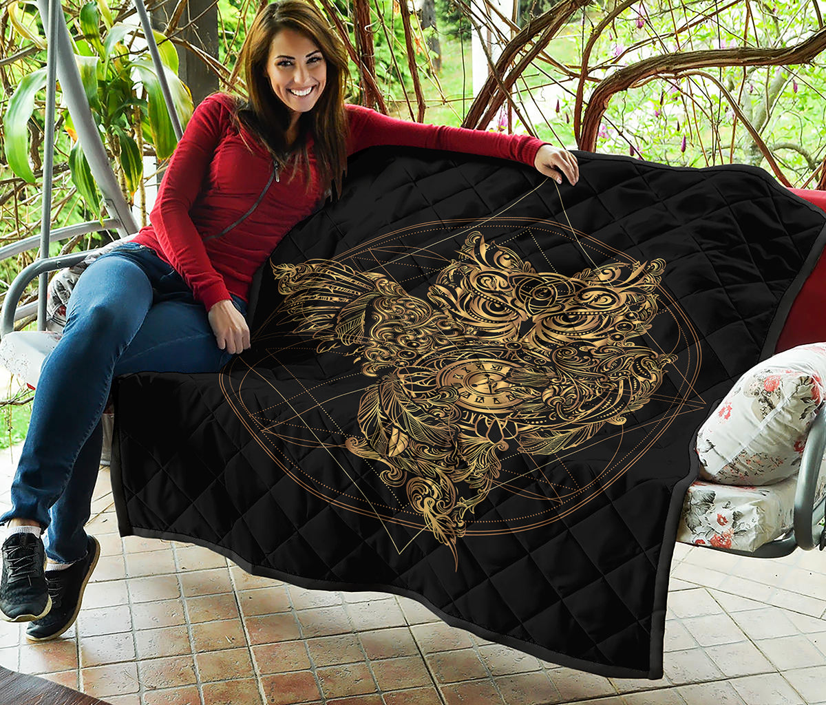 Golden Spiritual Owl Print Quilt