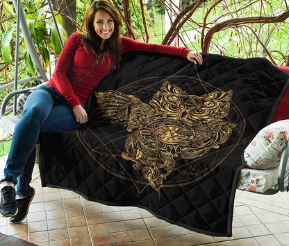 Golden Spiritual Owl Print Quilt