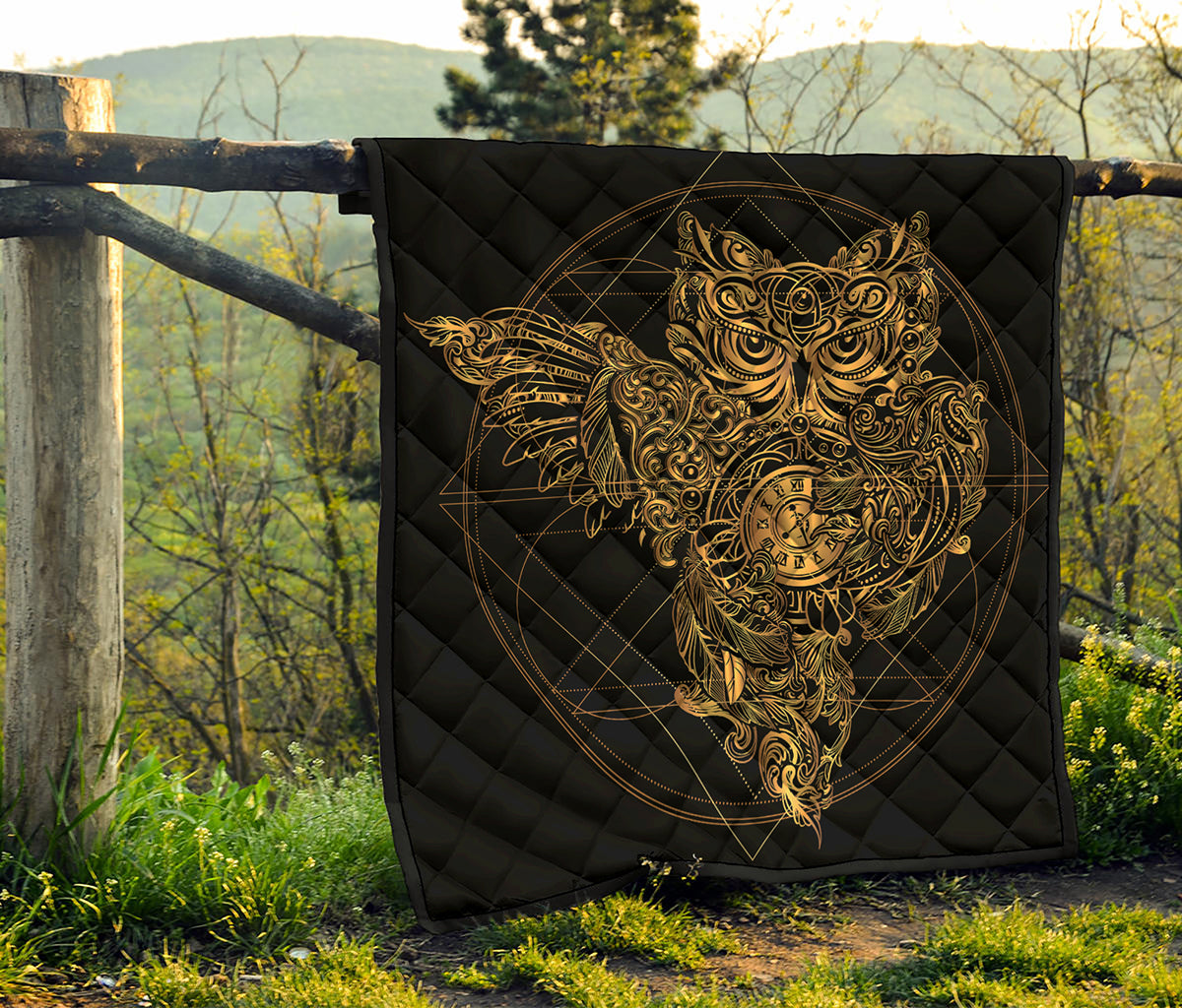Golden Spiritual Owl Print Quilt