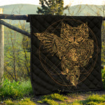 Golden Spiritual Owl Print Quilt