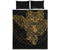 Golden Spiritual Owl Print Quilt Bed Set