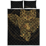 Golden Spiritual Owl Print Quilt Bed Set