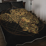 Golden Spiritual Owl Print Quilt Bed Set