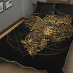 Golden Spiritual Owl Print Quilt Bed Set