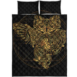 Golden Spiritual Owl Print Quilt Bed Set