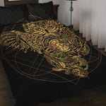 Golden Spiritual Owl Print Quilt Bed Set