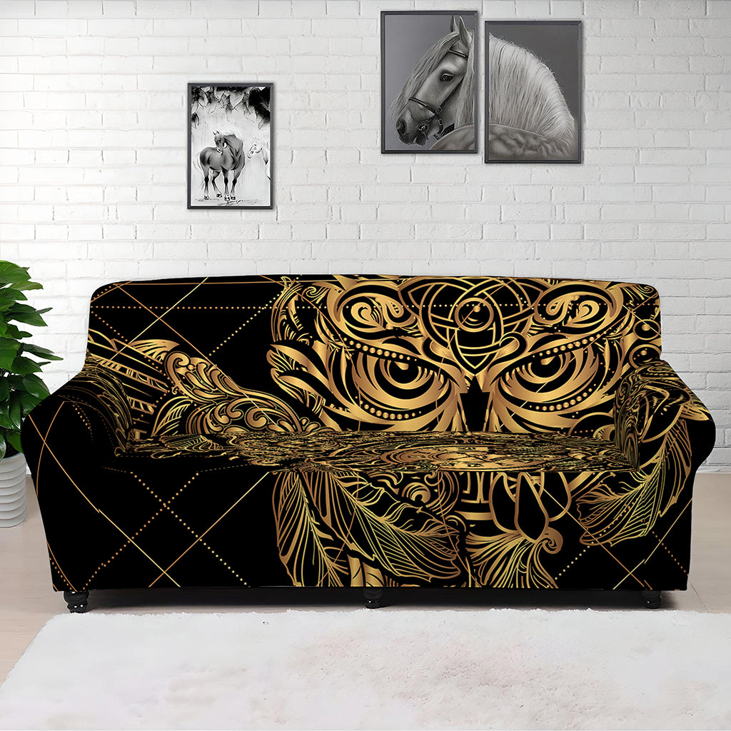 Golden Spiritual Owl Print Sofa Cover