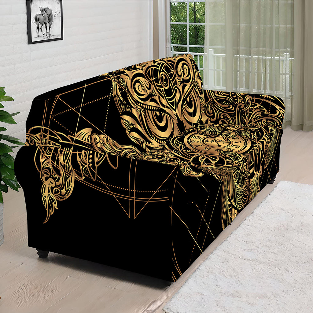 Golden Spiritual Owl Print Sofa Cover