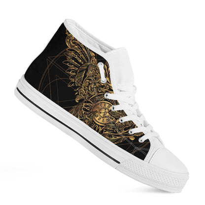 Golden Spiritual Owl Print White High Top Shoes