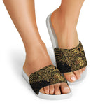 Golden Spiritual Owl Print White Slide Sandals