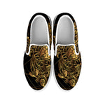 Golden Spiritual Owl Print White Slip On Shoes