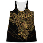Golden Spiritual Owl Print Women's Racerback Tank Top