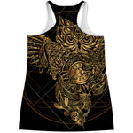 Golden Spiritual Owl Print Women's Racerback Tank Top