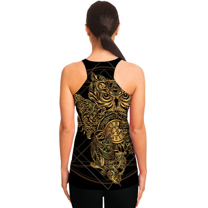 Golden Spiritual Owl Print Women's Racerback Tank Top