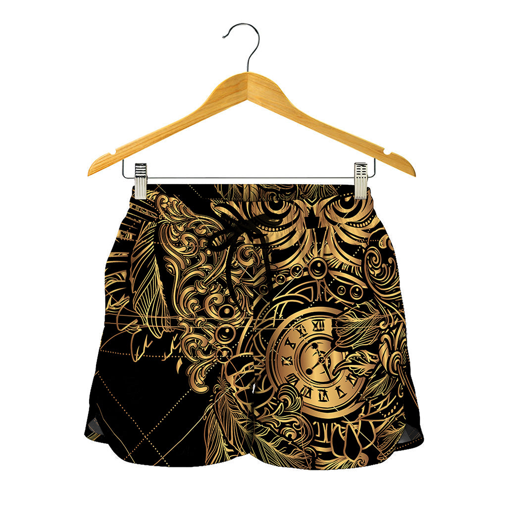 Golden Spiritual Owl Print Women's Shorts
