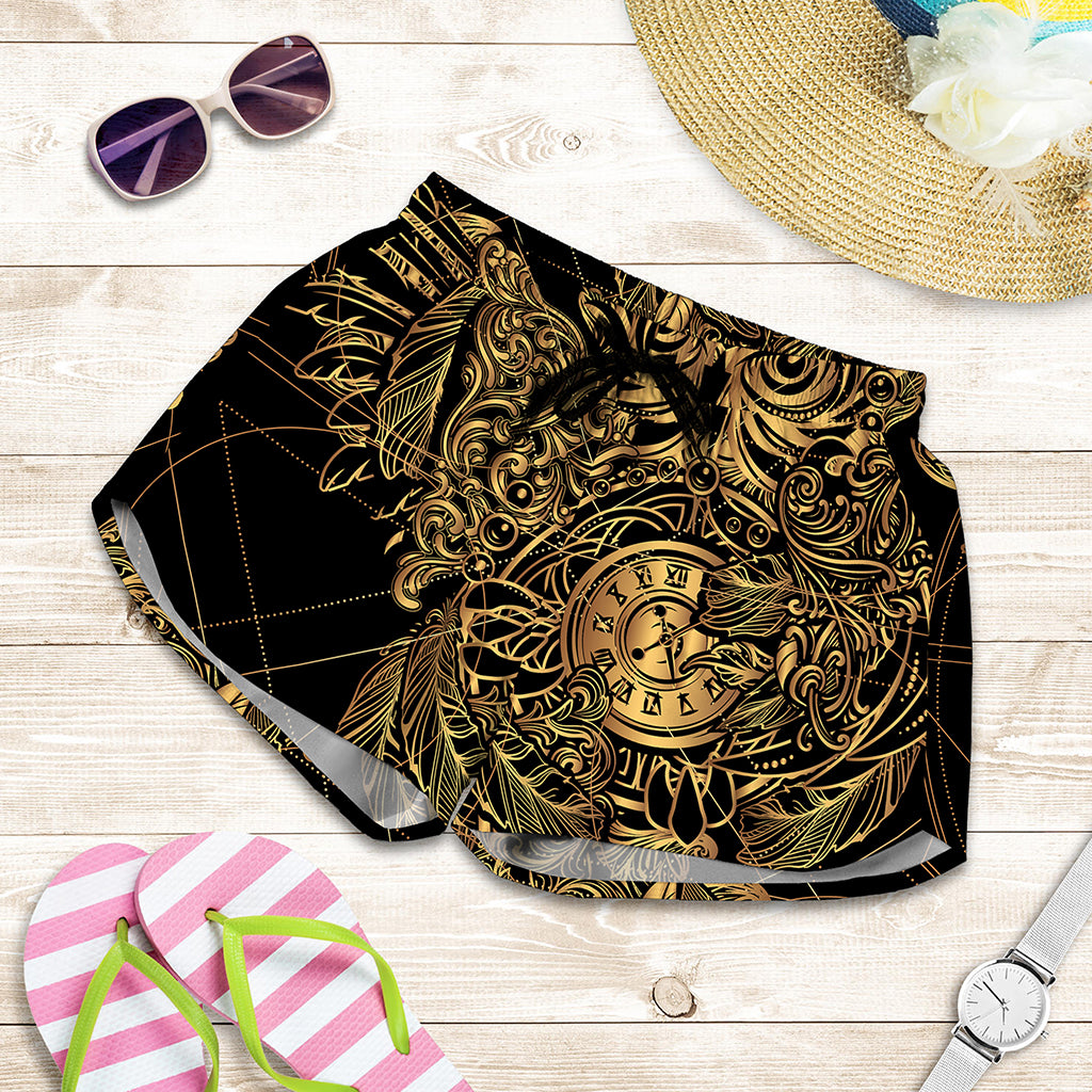 Golden Spiritual Owl Print Women's Shorts