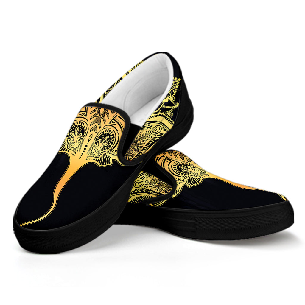 Golden Spiritual Stingray Print Black Slip On Shoes