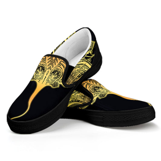 Golden Spiritual Stingray Print Black Slip On Shoes