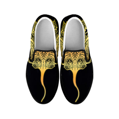Golden Spiritual Stingray Print Black Slip On Shoes