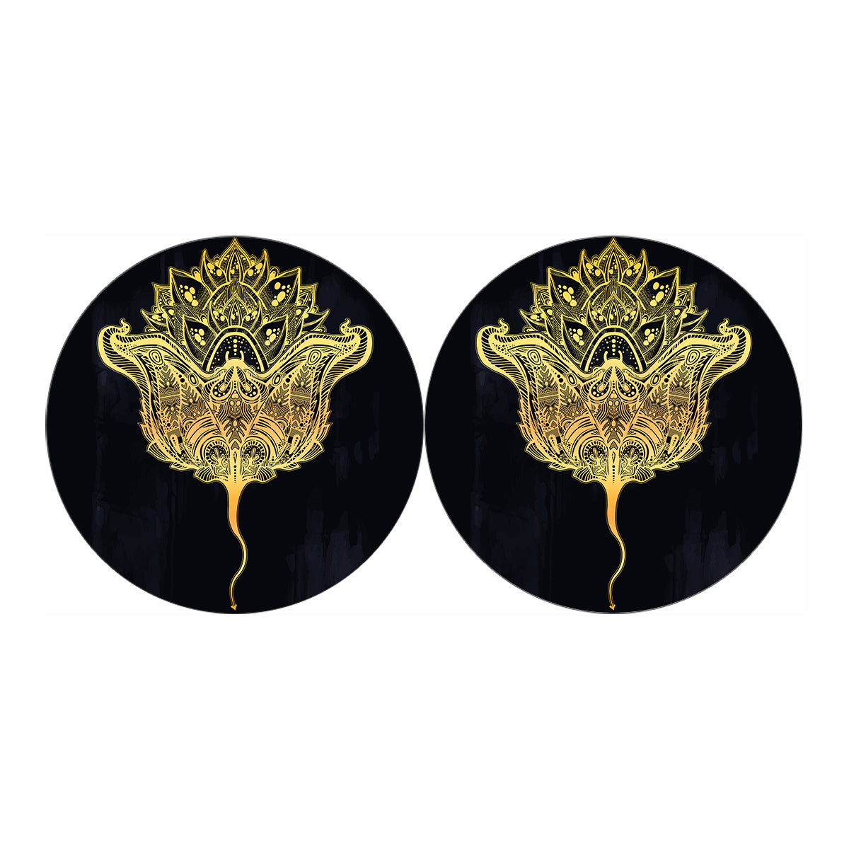 Golden Spiritual Stingray Print Car Coasters