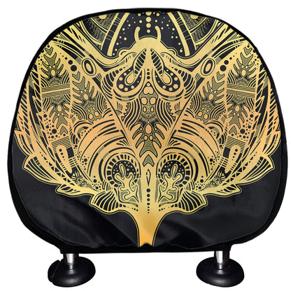 Golden Spiritual Stingray Print Car Headrest Covers