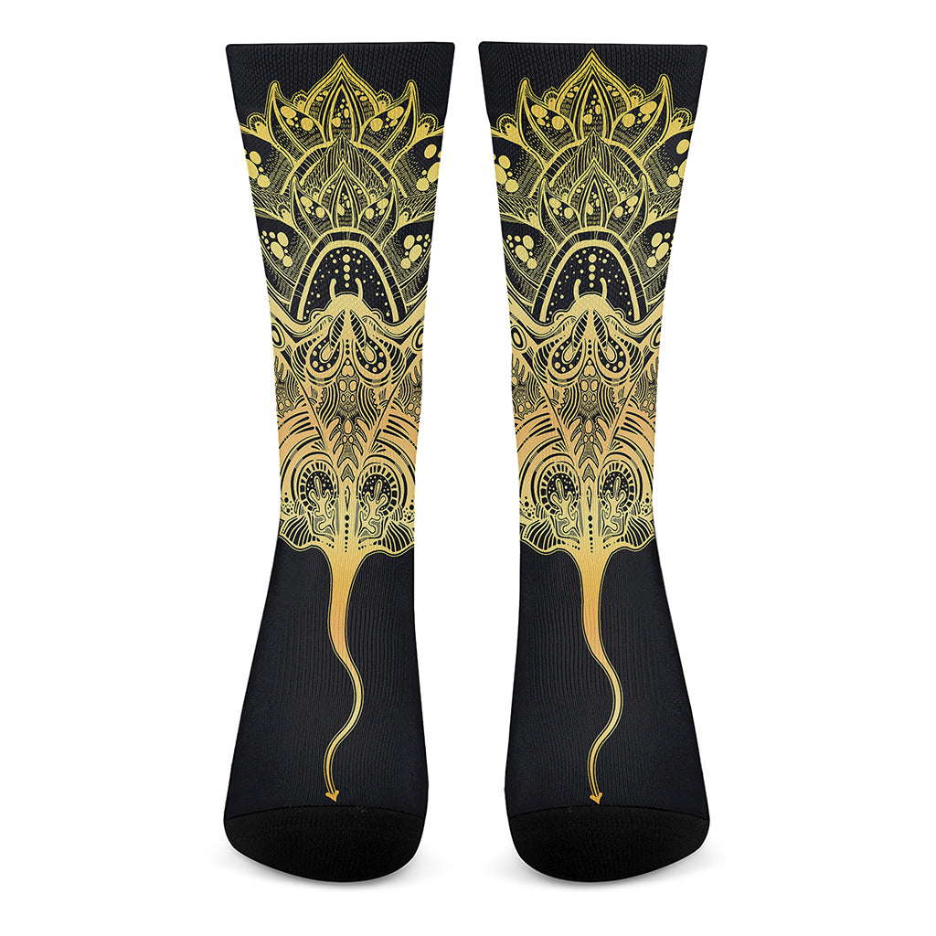 Golden Spiritual Stingray Print Crew Socks