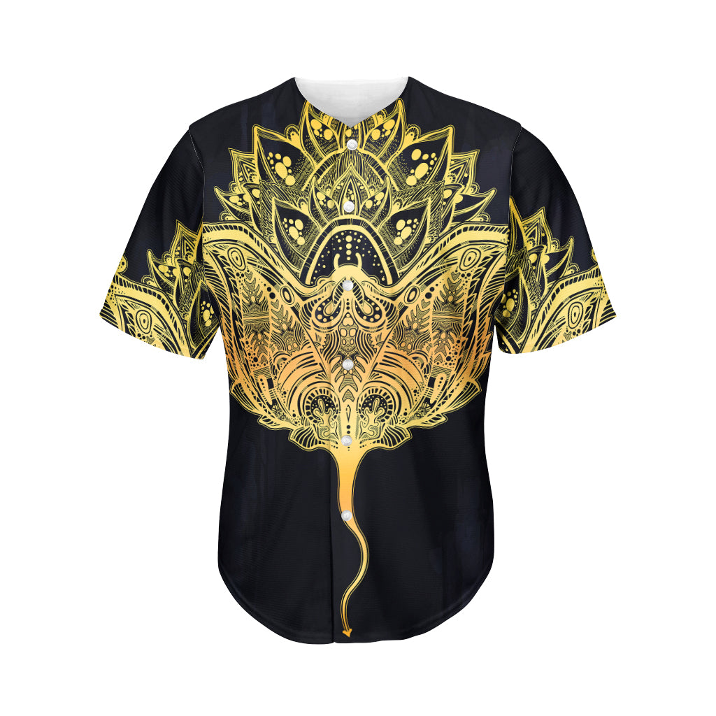 Golden Spiritual Stingray Print Men's Baseball Jersey