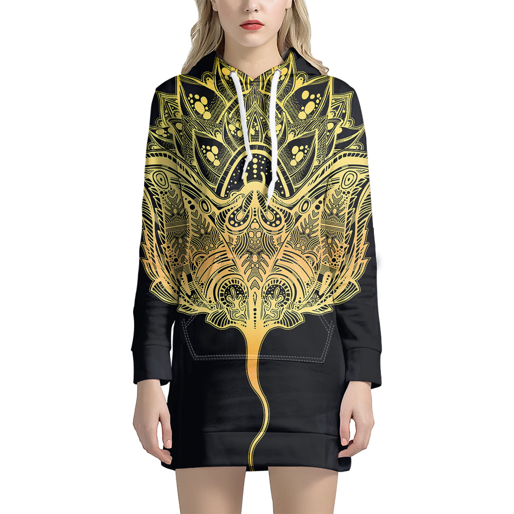 Golden Spiritual Stingray Print Pullover Hoodie Dress