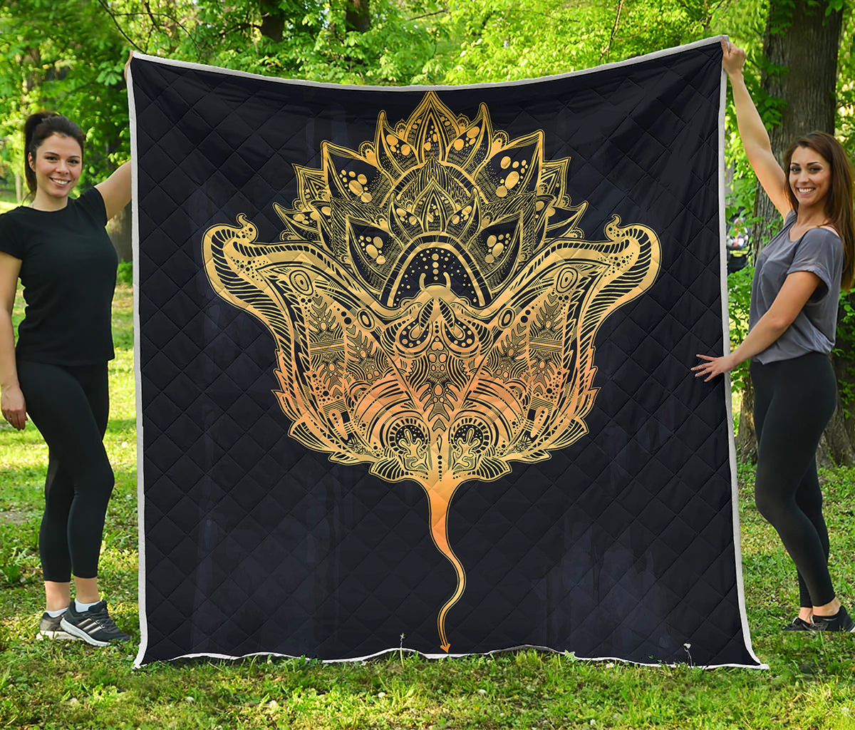 Golden Spiritual Stingray Print Quilt