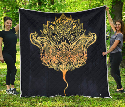 Golden Spiritual Stingray Print Quilt