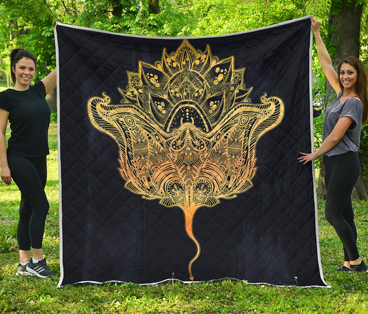 Golden Spiritual Stingray Print Quilt